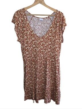 Lascana Brown Cream Floral Print A-line Swing Dress Size 10